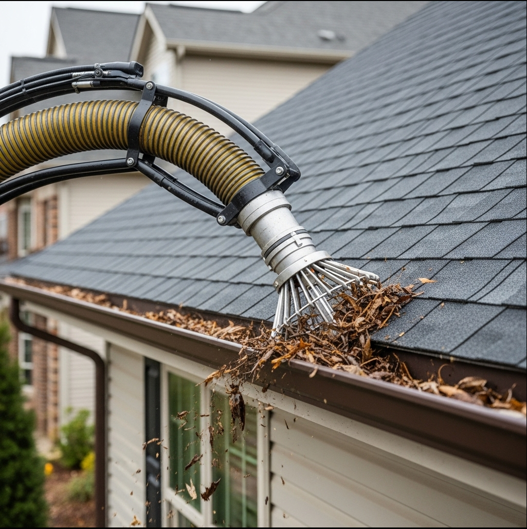 Professional gutter cleaning service in action